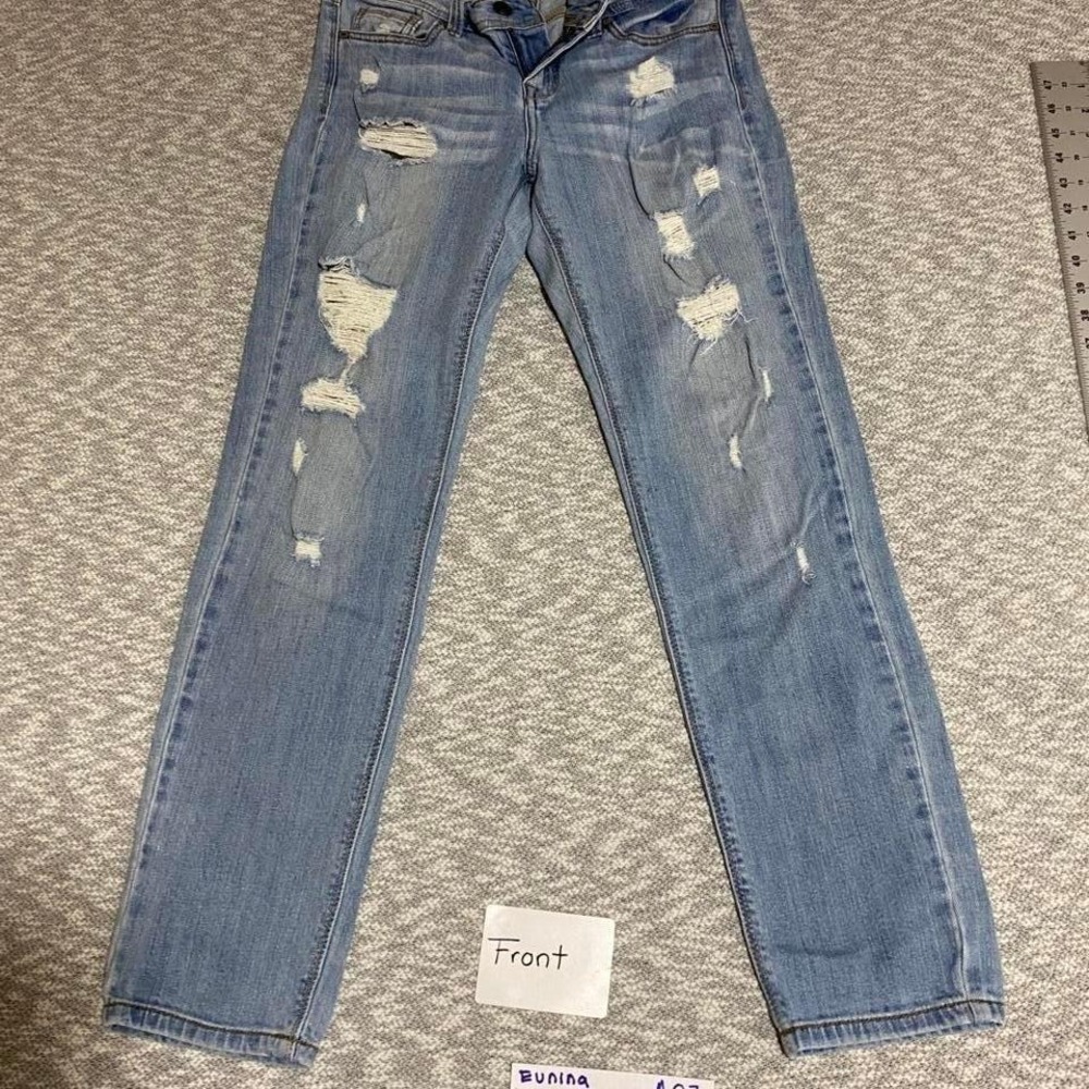 Eunina Light wash blue distressed skinny jeans women 5. SKU-A87#distresseddenim